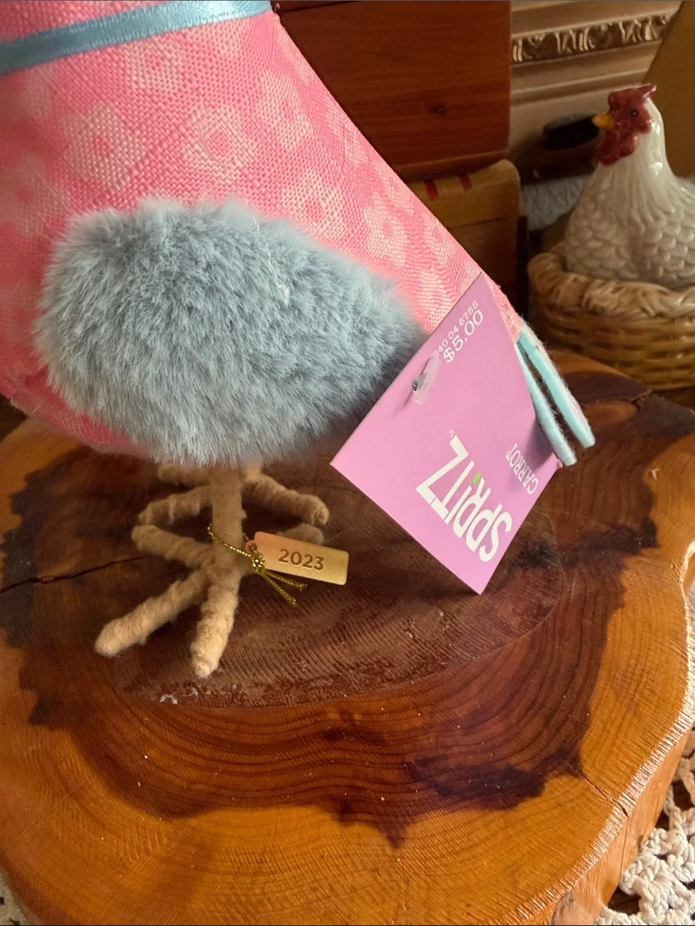Spritz Pink and Blue Bunny-Owl Plush Small Pet Toy with Felt Carrot